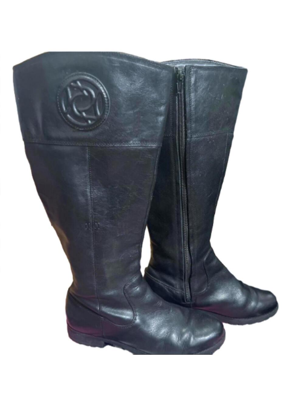 Rockport adidas sole Black Leather Tall Riding Boots Womens Size 7.5 M